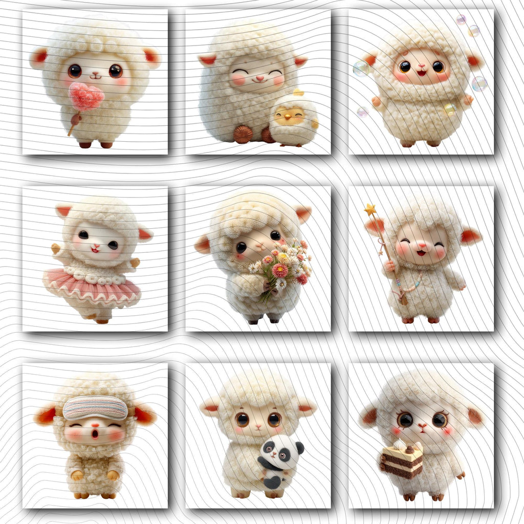 20 Quirky Sheep Clipart Set | Funny Characters PNG Transparent Background| 300DPI