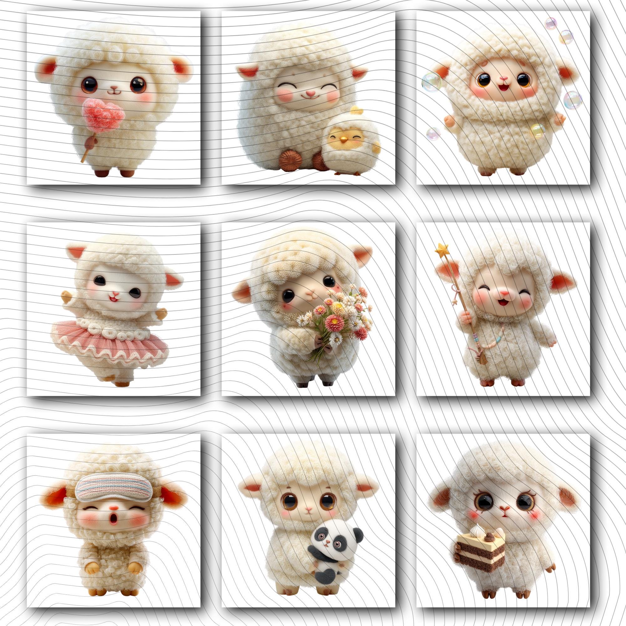 20 Quirky Sheep Clipart Set | Funny Characters PNG Transparent Background| 300DPI