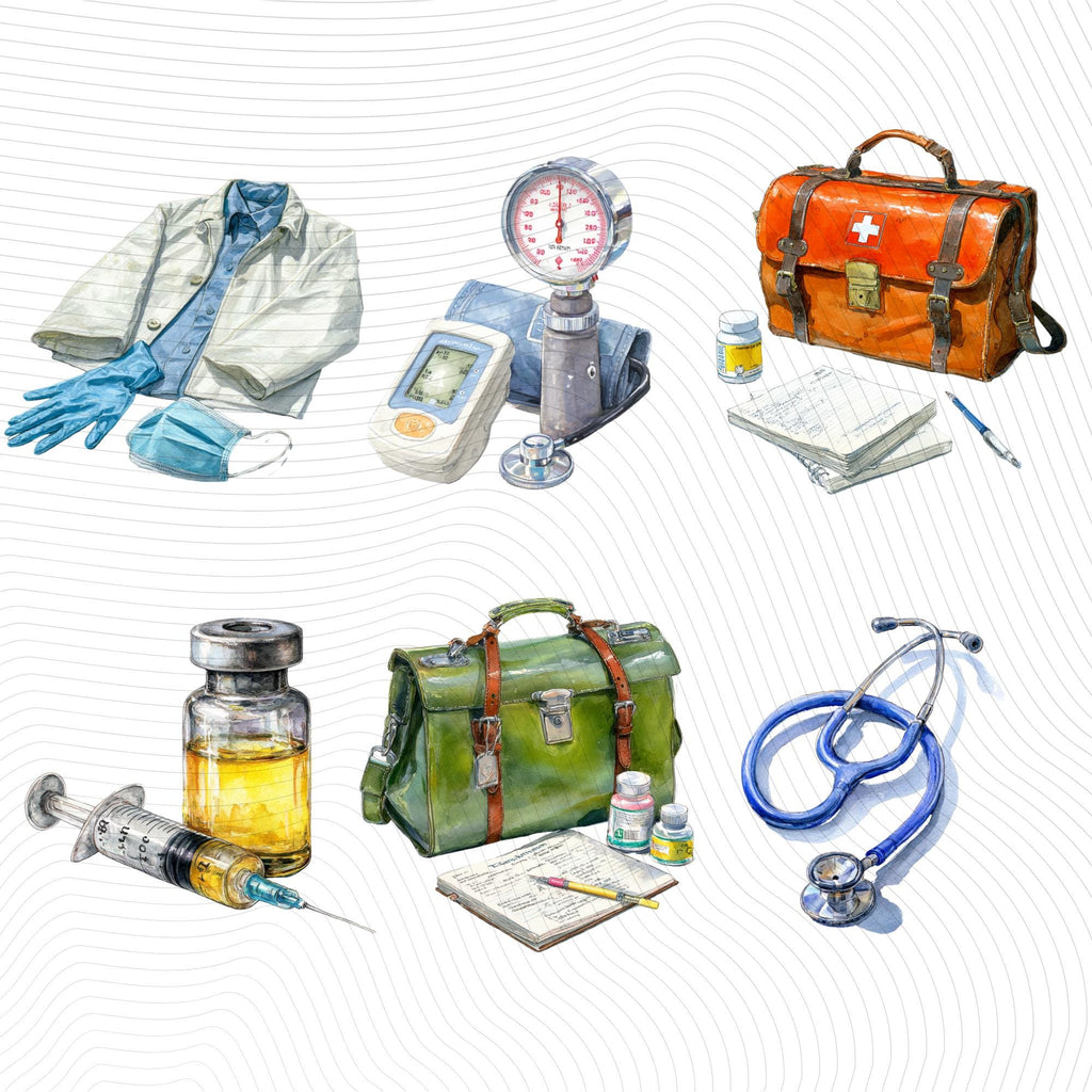 56 Doctor Profession Watercolor Clipart Set | Realistic Medical PNG | Transparent Background